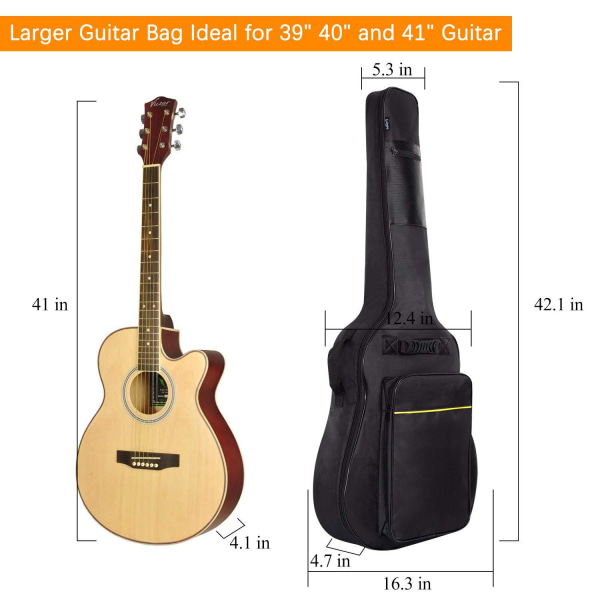 Akustisk gitarpose Tykk polstring Vanntett Dobbel Justerbar