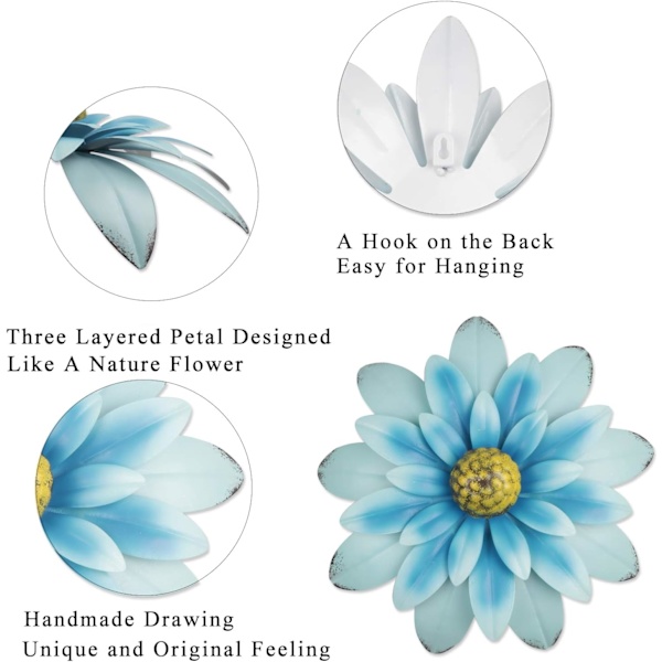 33CM Metal Blomster Vægdekoration Multi-Layer Blomster Vægkunst Dekorati