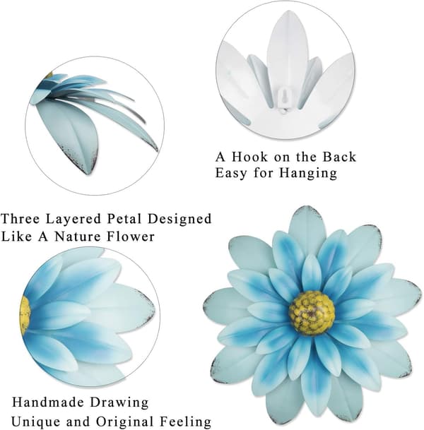 33CM Metall Blomster Veggdekor Multi-Layer Blomster Veggkunst Dekorati