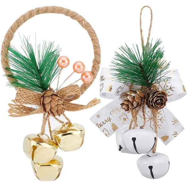 2 Kulta, Valkoinen Joulukuusi Jingle Bell Ornament Metal Pine Berr