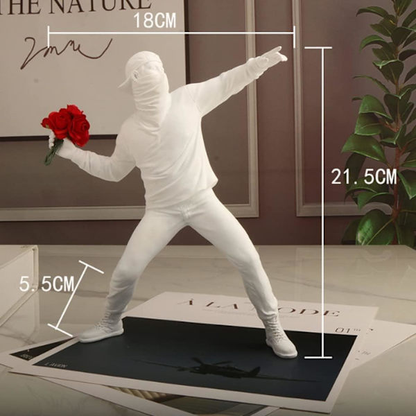 (Hvit) Resin Statue, Taxually Sculpture Banksy Flower Thrower St