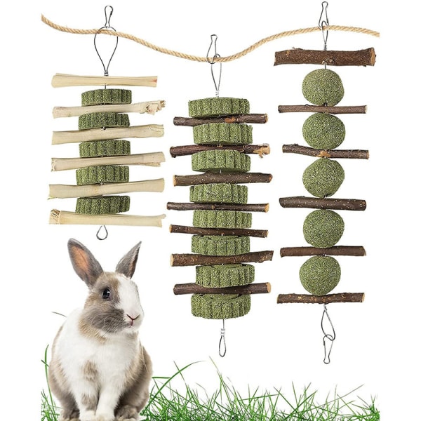 3 stykker kanin kanin tygger, håndlavet økologisk træ æblepind