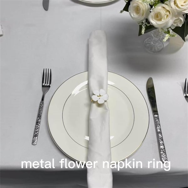 Serviettring med bord, hvite blomsterserviettringer, sett med 12 julebord