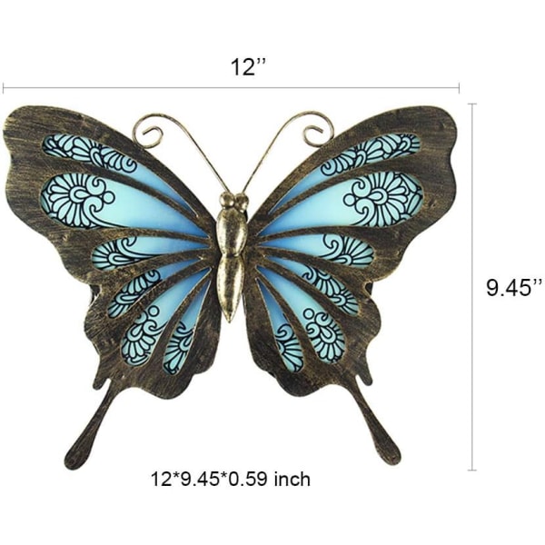 Metall sommerfugl veggkunst utendørs hagegjerde dekorasjoner glass H