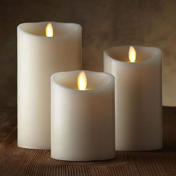 LED-lys, sett med 3 dekorative lys (10 cm, 12,5 cm, 15 cm), Fl