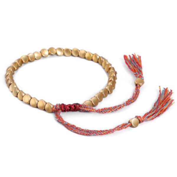 Tibetansk flätad stickad koppar pärlor lyckorep armband Bangl G