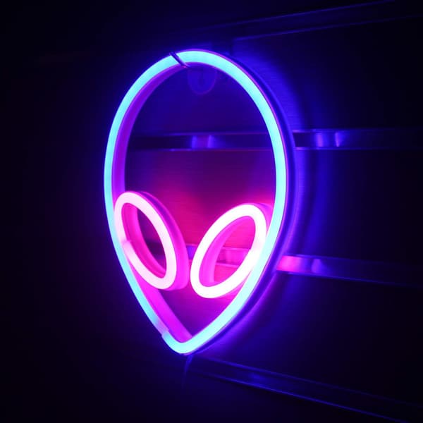 Alienhuvud LED Neon Väggskylt Rosa Blå LED Väggskylt för Sovrum