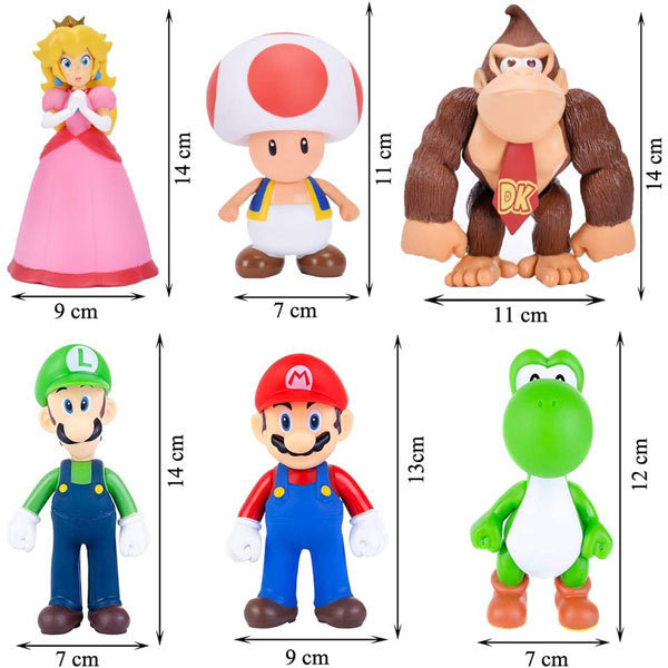 Super Mario Bros Actionfigurer Legetøy Mario Luigi Yoshi Peach Mush