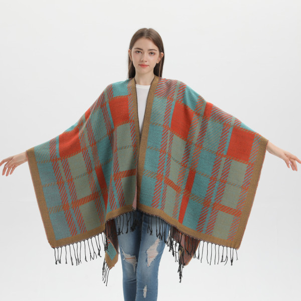 Oranssi 1 Lady Classic Line Color Lattice Shawl Cape Fashion Popul