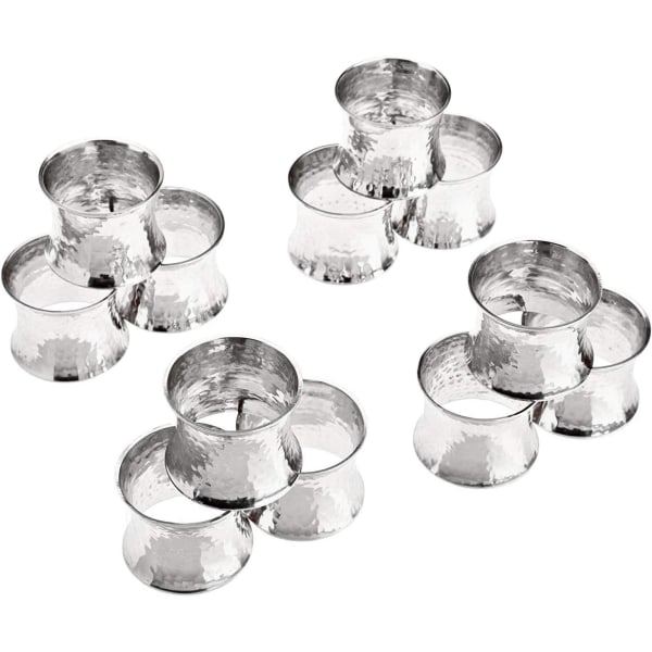 (Silver) Set med 12 handgjorda hamrade servettringar för vardags Di
