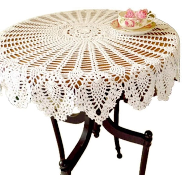 90cm Rund Vit Retro Duk Rund Spets Hantgjord Virkad C