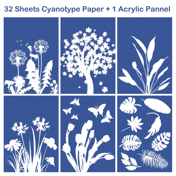 Cyanotype papir, 32-arks høyfølsomhet soltrykk naturtrykk