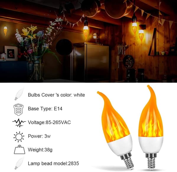 4-pakning 3W E14 LED-lyspære Flammeeffektlyspære med 3 lys