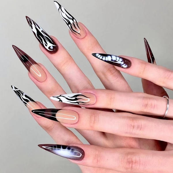 24 Hot Goth Jenter Bruker Press On Nails Falske Negler