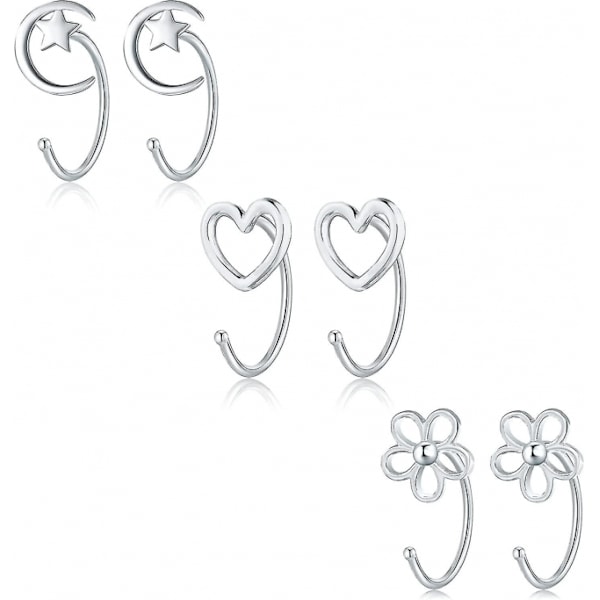 3 par små öppna creoler i sterlingsilver