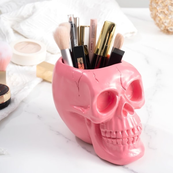 Pink Skull Pen og blyantholder, Skull Nøglering, Makeup Brush Ho