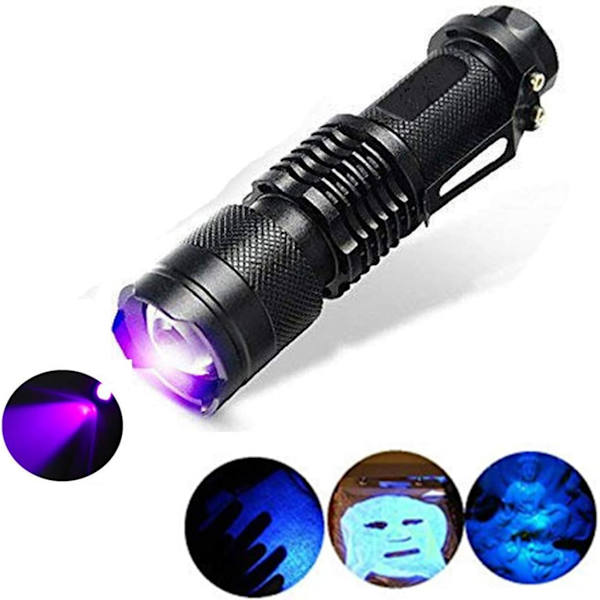 SK68 Yksitilainen 300LM Zoomable 396nm UV-Ultraviolet LED Musta Salama