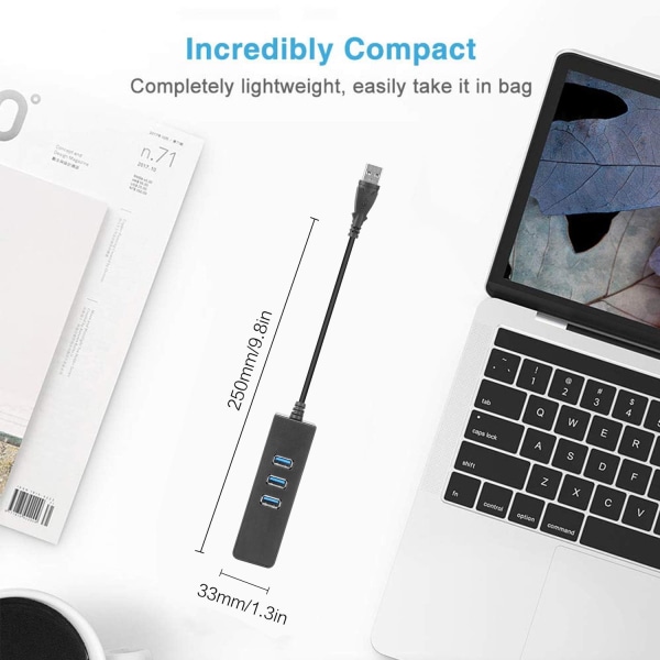 3-porters USB 3.0 HUB til RJ45 Gigabit Ethernet 10/100/1000 Mbit USB