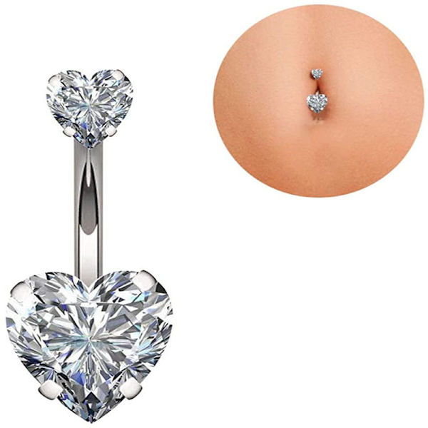 14G Kirurginteräksinen Facet Heart Cubic Zirconia Napanauha