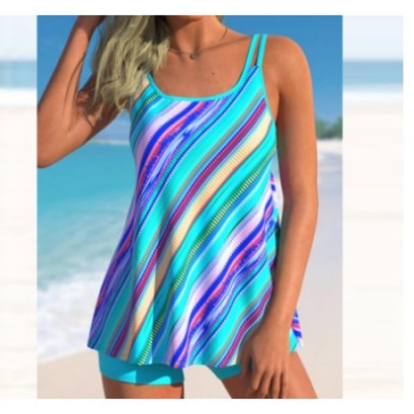 XL sininen Naisten uimahousut Sling Print Bikini Split Swimsuit for th