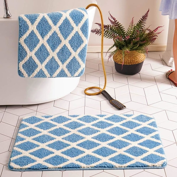 Extra mjuk halkfri vattenabsorberande mikrofiber badmatta maskintvättbar tjock plysch duschmatta (blå, 50x80cm)