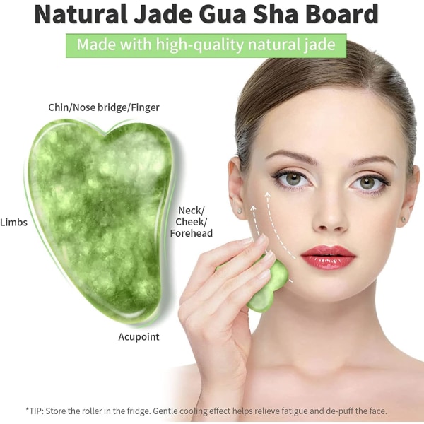 (3 stycken) Jade Roller & Gua Sha Ansiktsverktyg - Ansiktsroller Mass