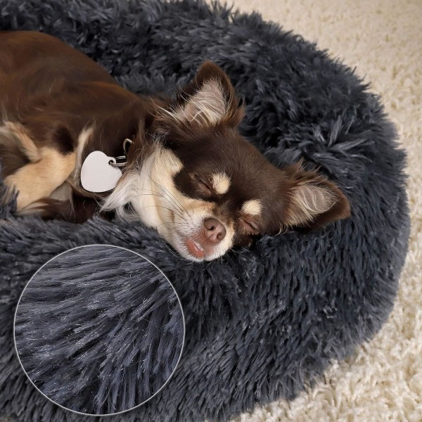 Rund korg för hundkuddar för katter munkkorg 50cm klar (mörkgrå)