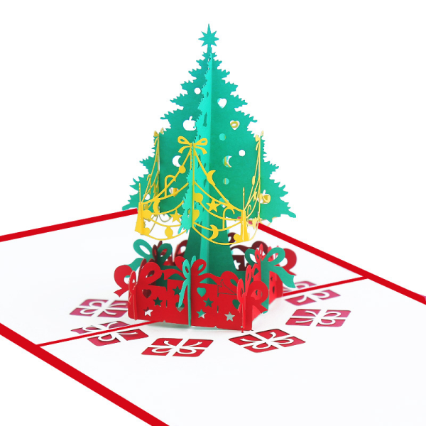 Joulukuusi 3D kolmiulotteinen joulutervehdyskortti Luova paperinveisto joulukuusen joulukortti (punainen)