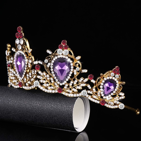 Ylellinen violetti kristallikruunu, barokkityylinen kruunu, tekojalokivi morsiamen tia