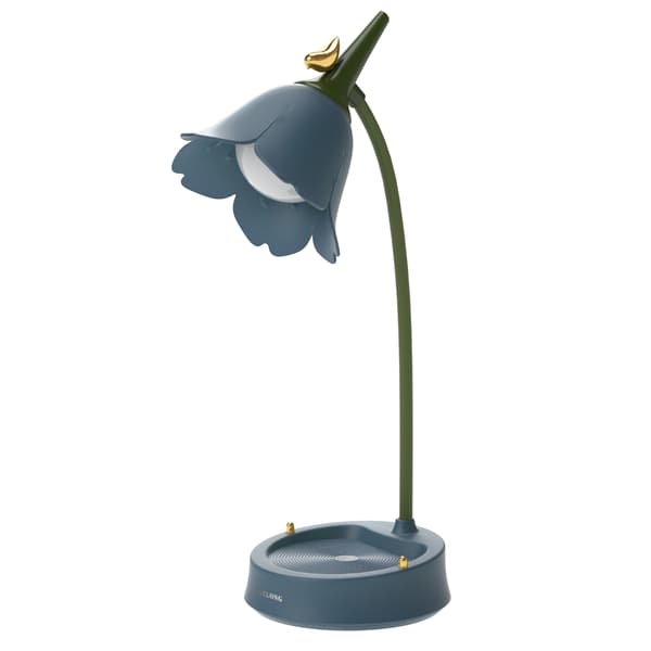 (Blå) LED-skrivebordslampe for barn, USB-oppladbar blomstfugl-bordlampe