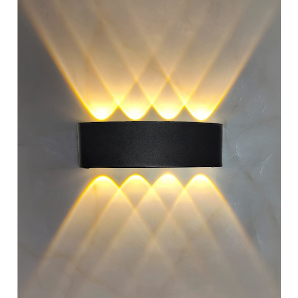 Moderne 8W LED væglampe sort aluminium væglampe, IP65 vandtæt udendørs væglampe, egnet til dekoration stue trappe belysning, varm hvid