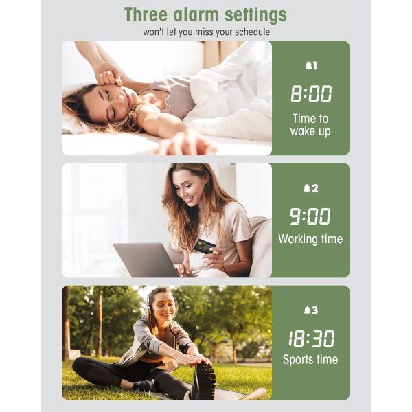 Trädigital väckarklocka, digital klocka med snooze/datum/temper