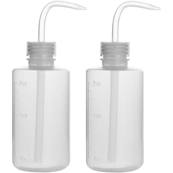 2 pakke 250 ml plastikklemmevaskeflasker med LDPE smal mund,