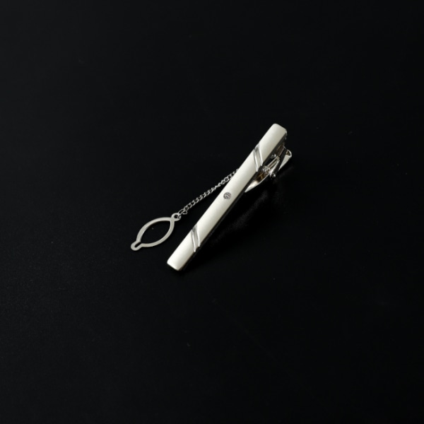 Tie pin / Tie clip in silver with lines and "diamond" Silver