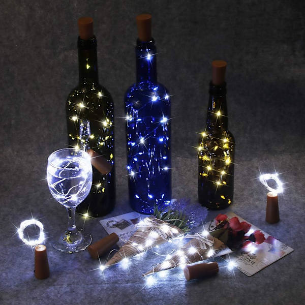 Vinflaske lampe fe lampe kobbertrådslampe kork ledning DIY dekoration jul 12 stk 2 meter 20 lys, hvid