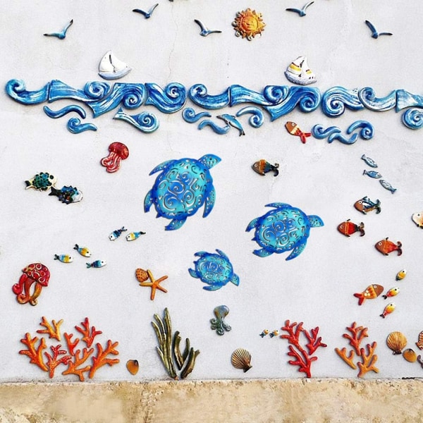 Sæt med 3 metal havskildpadde strand tema dekoration væg kunst dekorationer