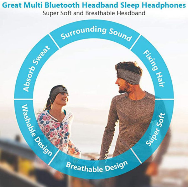 Sömnhörlurar, Bluetooth Sports Pannband Trådlös Musik Sömn