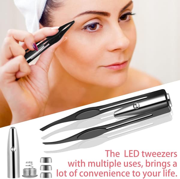 2 stk. pincet med LED-lys, oplyst pincet til makeup med lys