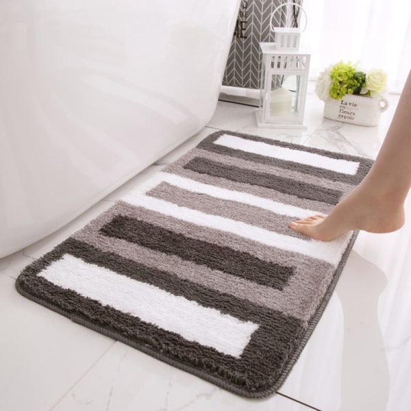 Sklisikker badematte kjøkkenmatte fluffy baderomsmatte myk mikrofiber dusjmatte hurtig tørkende vannabsorberende maskinvaskbar - 60x90cm (grå)