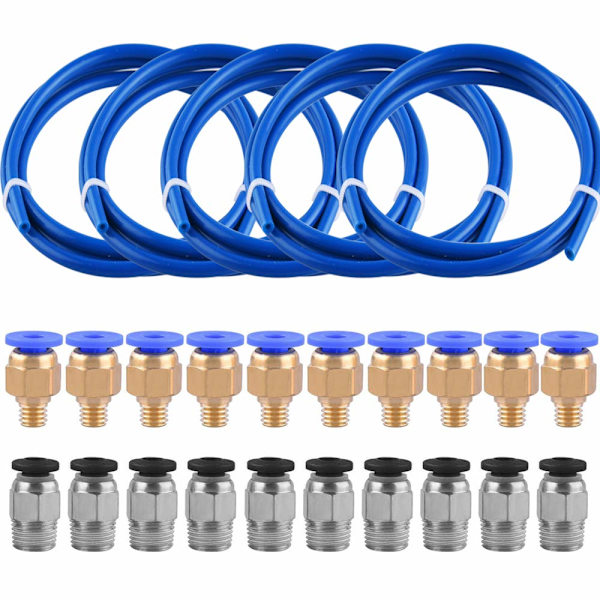 5 stk. Blå PTFE Teflon Slange (1 meter) og 10 stk. PC4-M6 Fittings