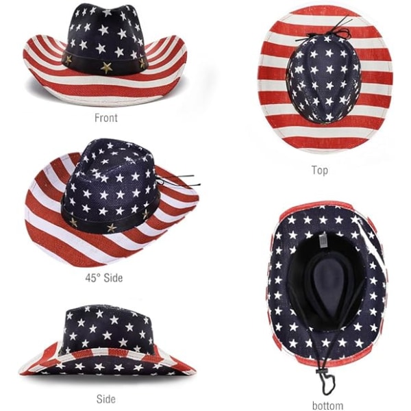 Cowboy Hats, Classic American Flag Summer Sunhat Western Cowboy H