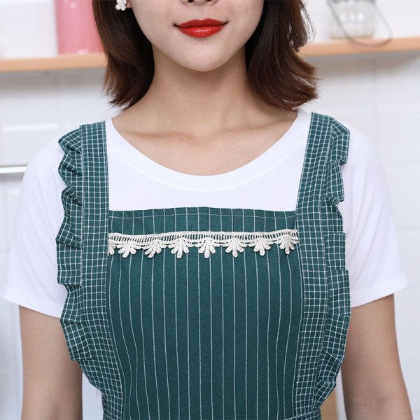 Cute Apron for Women with Pockets, Comfortable Kitchen Apron Perfect for Cafe Shop, Baking, Gardening, Cooking (Dark Green)