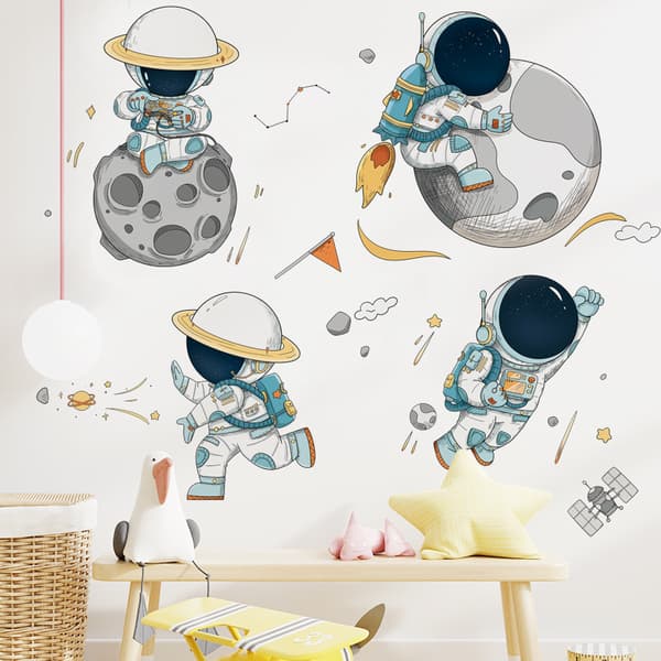 Set Spaceman Pattern Wall Stickers Fadeless Pvc High Durability B