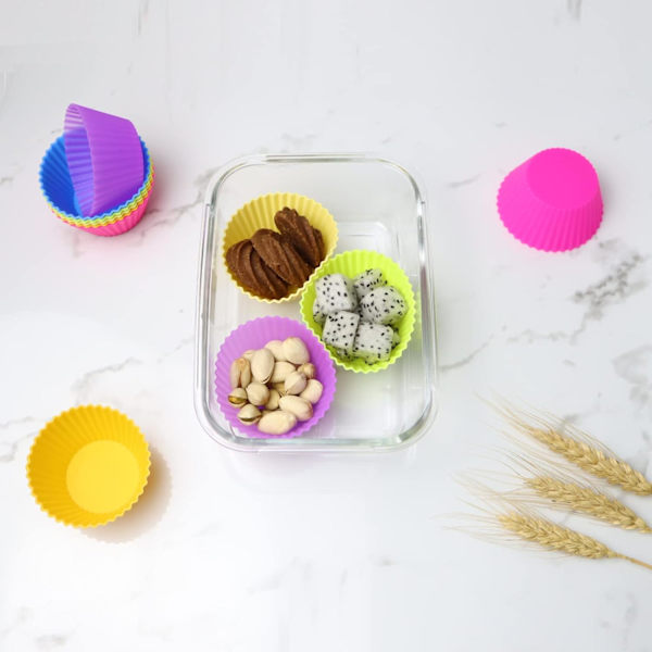 Silikonbakformar, återanvändbara muffinsformar, cupcakeformar, 7-pack i 7 regnbågsfärger
