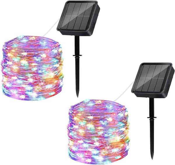 Solcellsbelysning utomhus, flerfärgad, [2-pack] 12 m