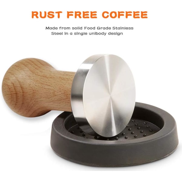 51mm Kaffe Tamper Press med Silikonmatte Tre Kaffe Pulver P