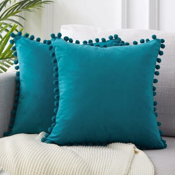 Set med 2 putetrekk 45x45 Andeblå Dekorativ Sofa Myk Velve