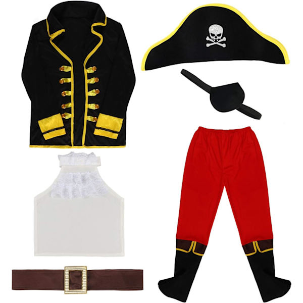 Vacker piratpojke prinsesskostym med hatt, pannband och bälte
