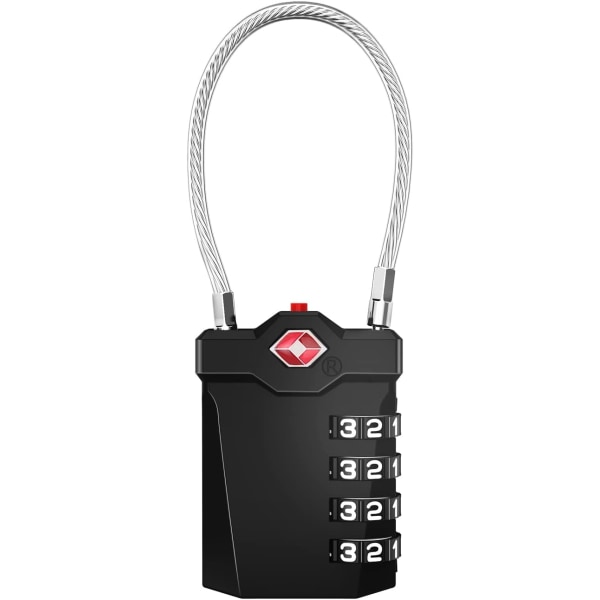Bagage hængelås, 4 cifret kombinations hængelås med åben alarm, com