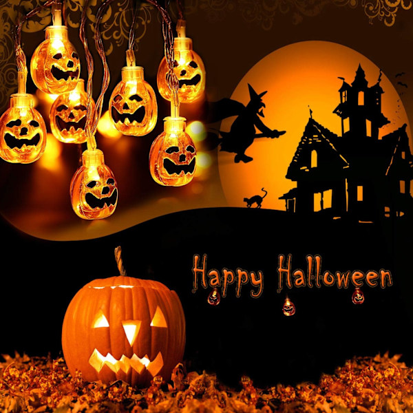 Halloween ljusslinga, 30 LED orange pumpa Jack-O-Lantern 10.
